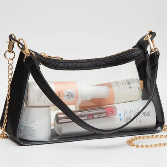 RED Clear Satchel Bag with Chain Strap Transparent Purse with Gold Hardware - Picture 3 of 8